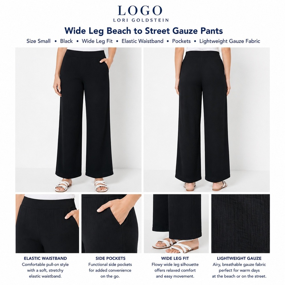 LOGO by Lori Goldstein Womens Small Wide Leg Beach to Street Cotton Gauze Pants‎